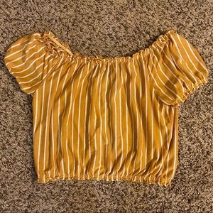 Yellow stripes off the shoulder shirt